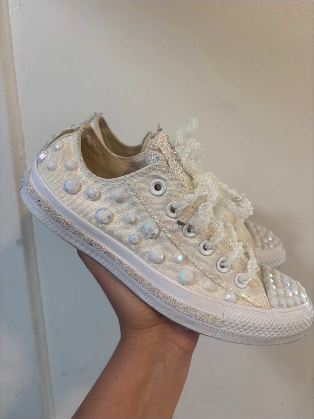 Converse White Iridescent Beaded Low Top Sneakers - Picture 2 of 10